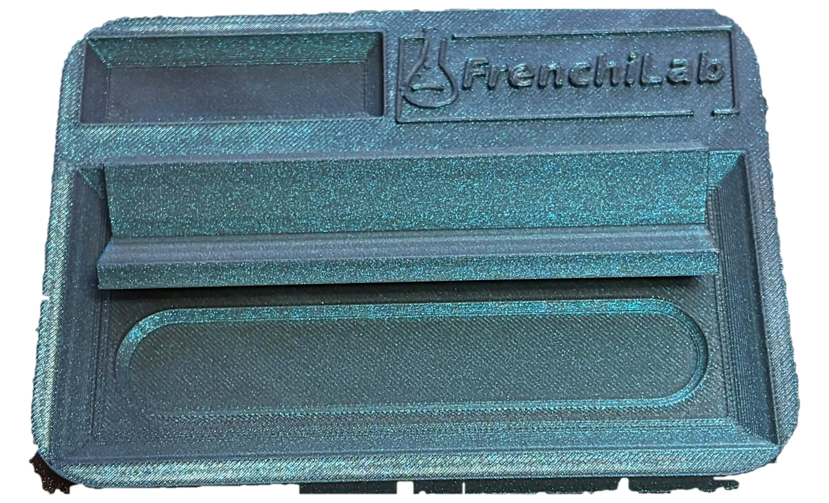The station in teal, seen from above and empty.